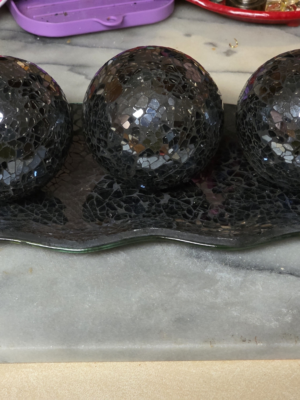 Macy's Black Mosaic Glass Sphere Trio